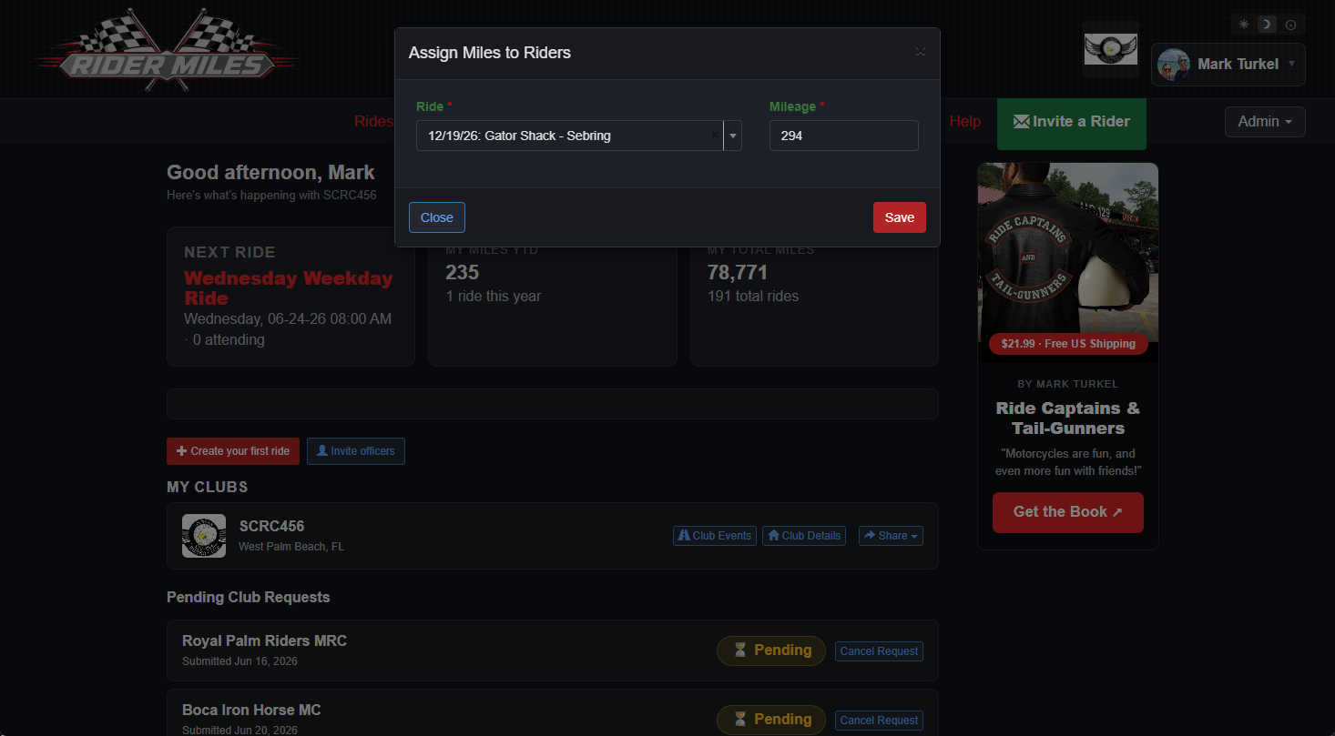 Club admin app screenshot